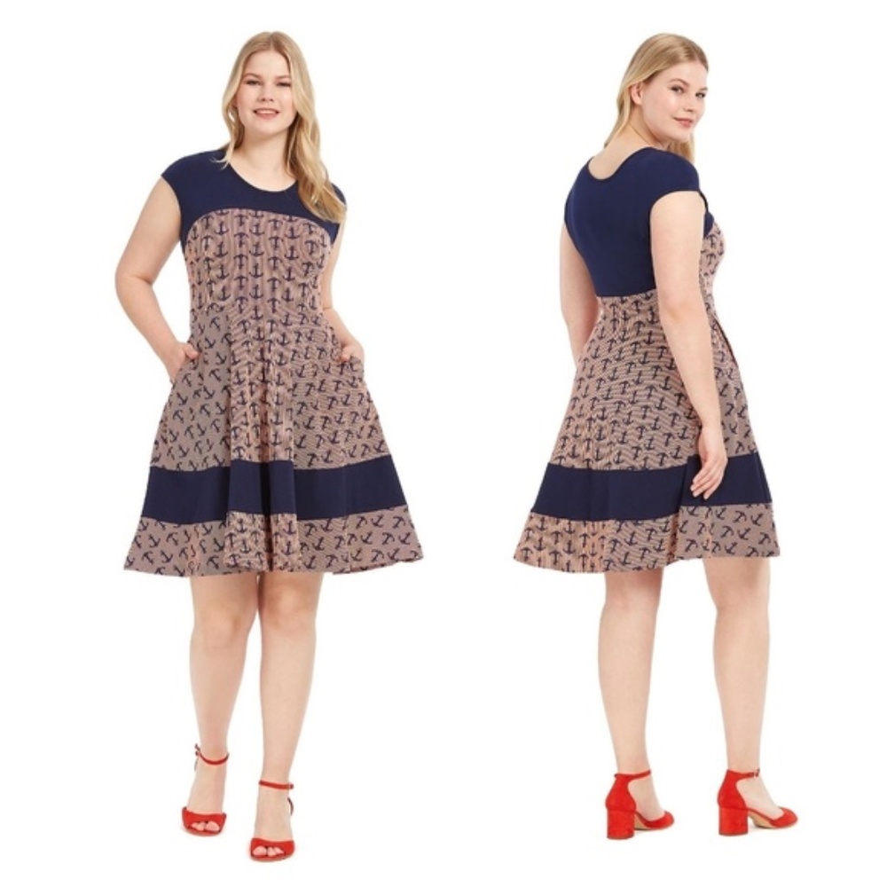 EFFIE'S HEART Jersey Knit Napoli Dress Anchor Away XL